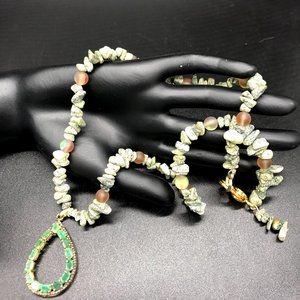 Necklace - Diamond Emerald, Serpentine Stones, Aura Crytal
